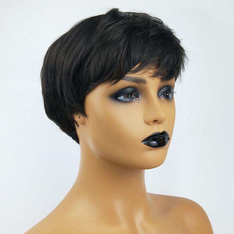 Elegant Pixie Cut Synthetic Wigs Short Hair Straight Black Wigs With Bangs For Women