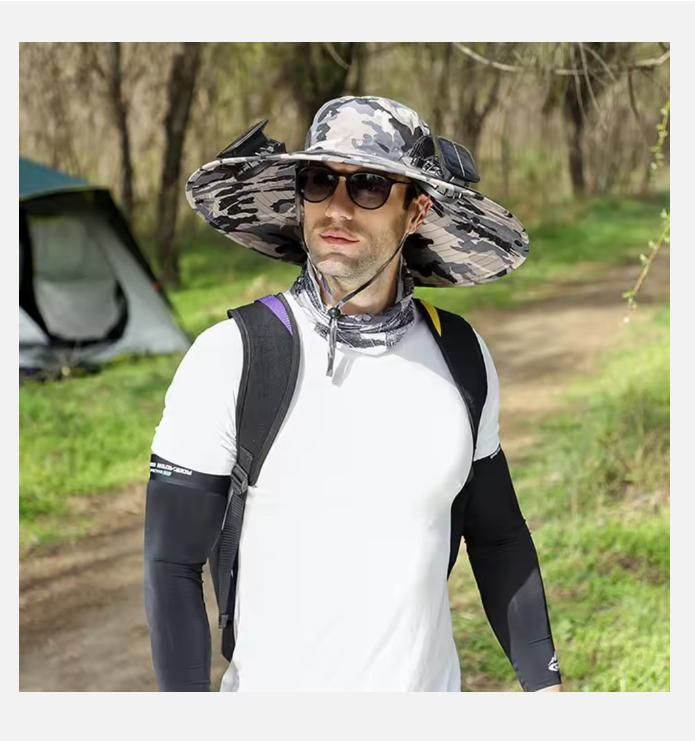 Breathable Fabric Hat with Fan Camouflage Print Solar Fan Cap with Brim Usb Charging for Outdoor Activities Unisex for Fishing
