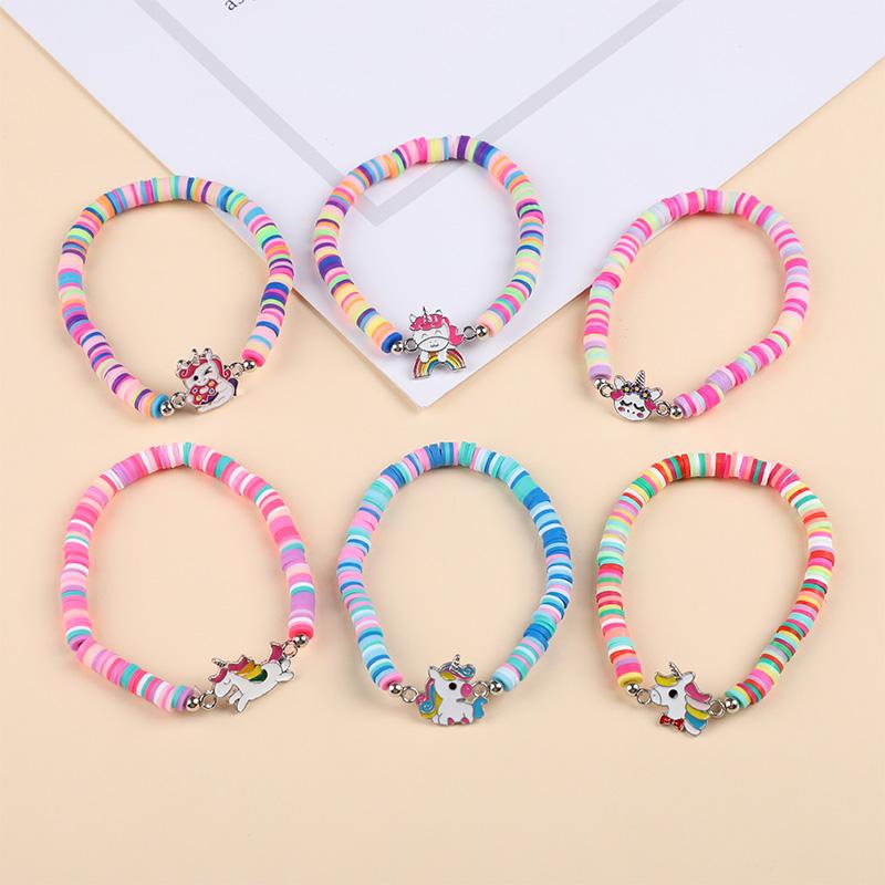 12Pcs/set Unicorn Charm Elastic Beaded Bracelets for Kids Girls Birthday Party Favors Pinata Filler Gifts for Guests Baby Shower