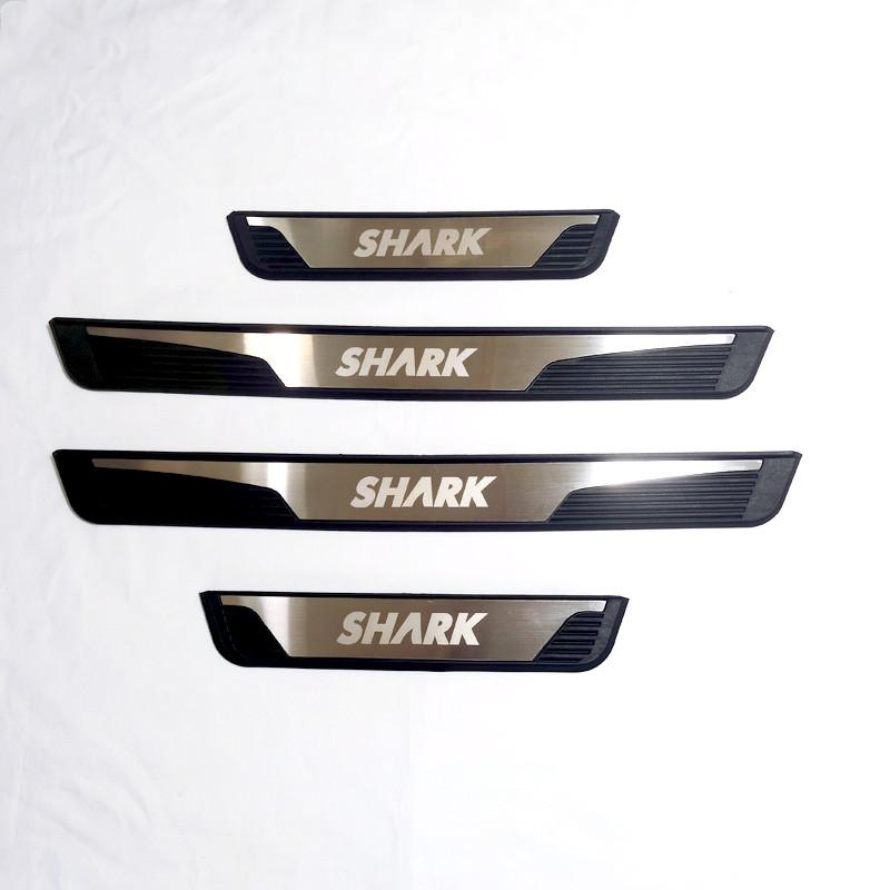 4Pcs/SET Stainless Steel Plastic For 2024 2025 Byd Shark 6 Auto Door Sill Pedal Scuff Plate Decoration Cover Car Accessories SHARK Letter