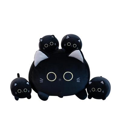 Cute Large Plush Cat Body Pillow Featuring a Mother Cat and Her Four Kittens Fluffy Black Cat Plush a Great Birthday Gift for Boys and Christmas Gift
