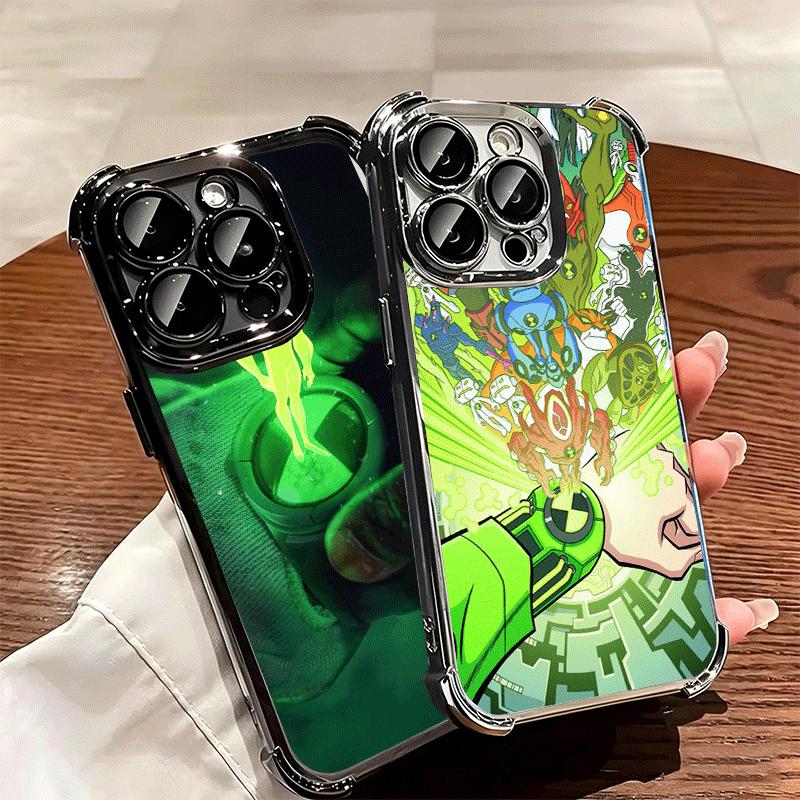 Cartoon Ben 10 Plating Phone Case For Iphone 16 17 Pro Max Air 16E 14 15 Plus 12 13 Mini Anti-Fall Airabag Cover
