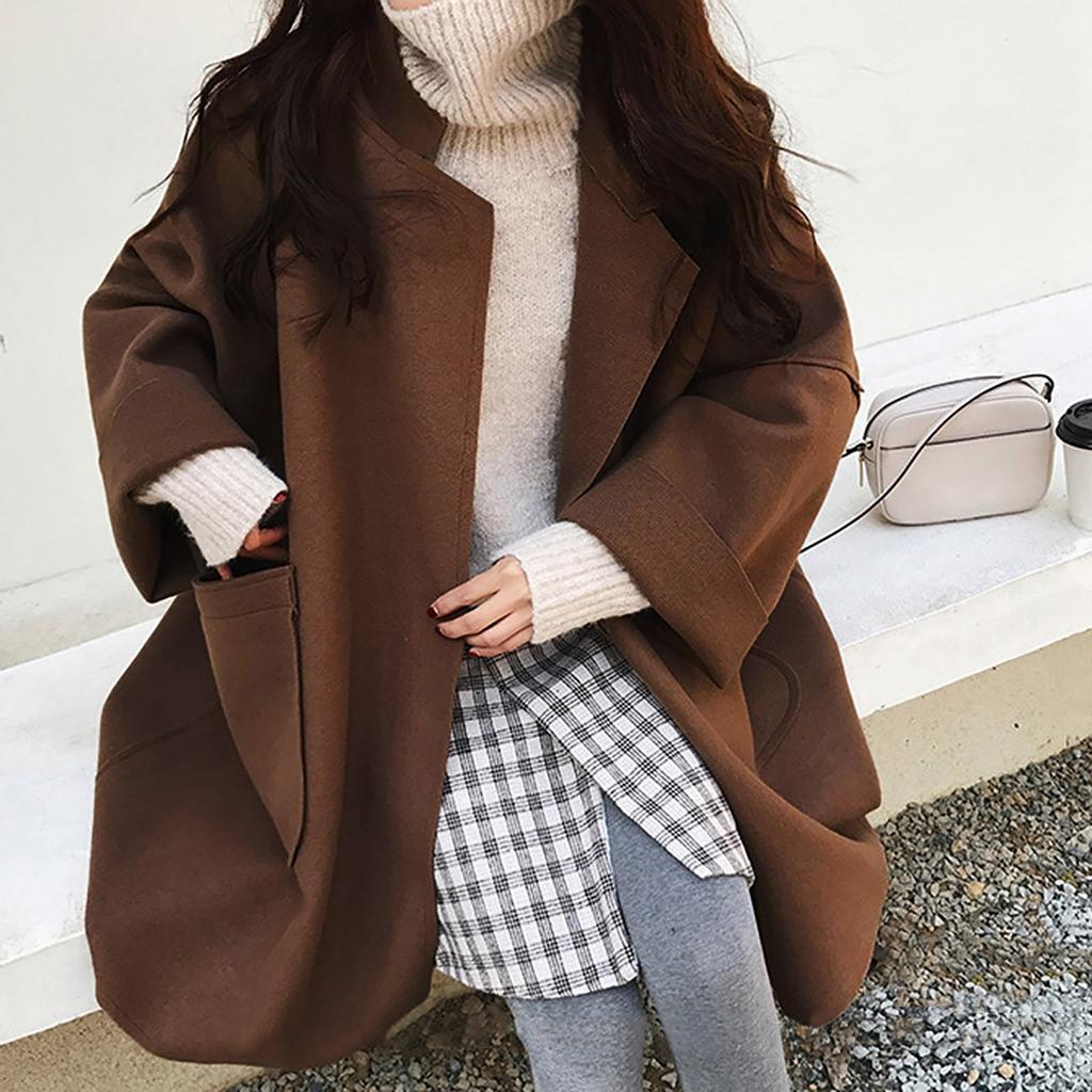 Fashion Women Pocket Long Sleeve Cardigan Casual Loose Sweater Tops Trench Coat