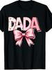 Unisex Dada Floral Patchwork Pink Bow Crew Neck Short Sleeve T-Shirt, Retro Casual Short-Sleeved T-S