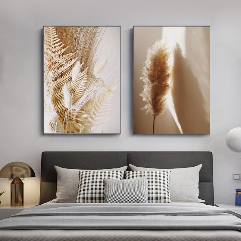 Bej Papură Păpădie Artă de Perete Pictură Floare Uscată Iarbă Plante Imprimeu pe Pânză Nisip Mână Poster Imagini de Perete Nordice Decor Acasă