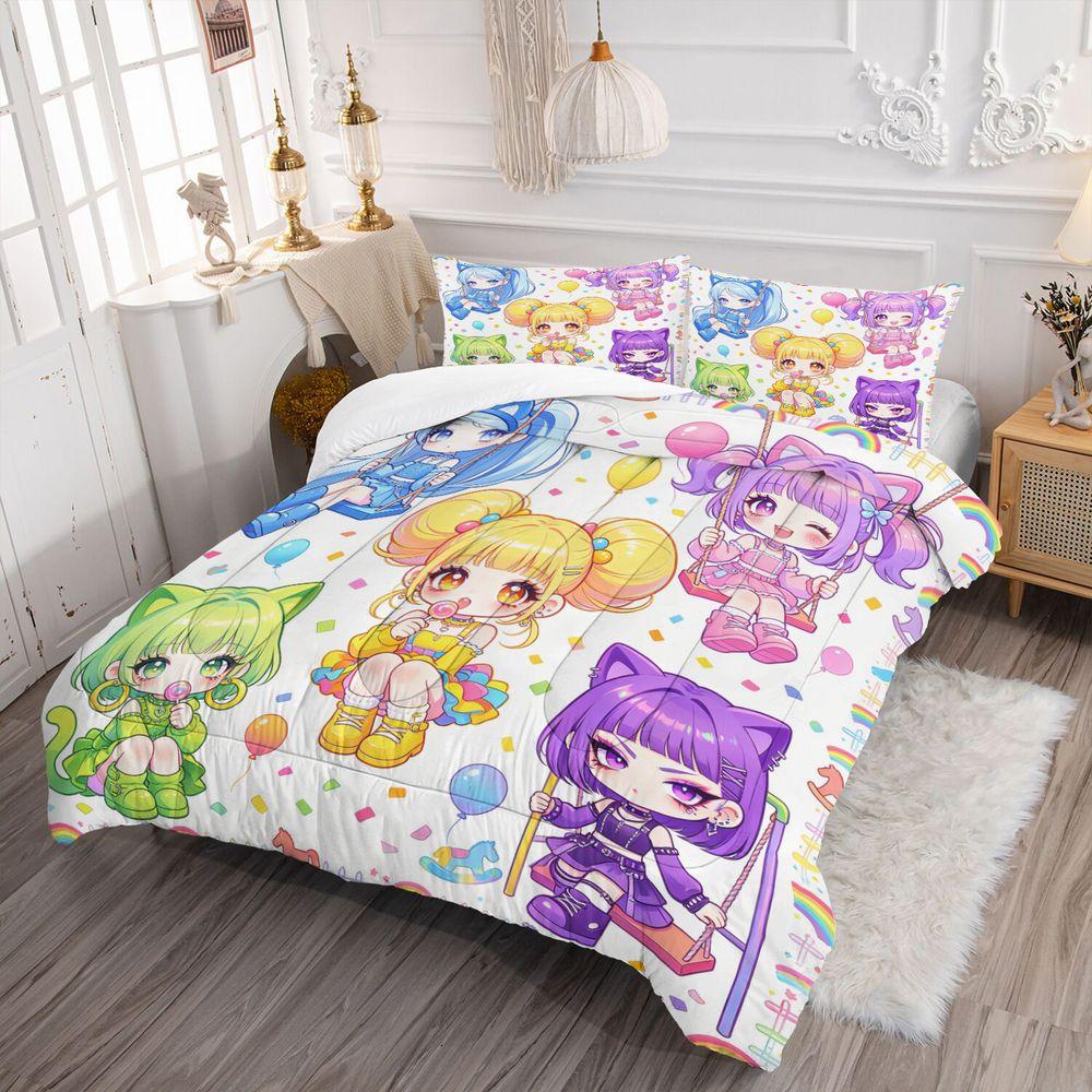 Cat Ears Comforter Set 3D Digital Print Bedding Set with Pillowcase Soft Microfiber Quilt Cover for Teen Girl Bedroom Dorm