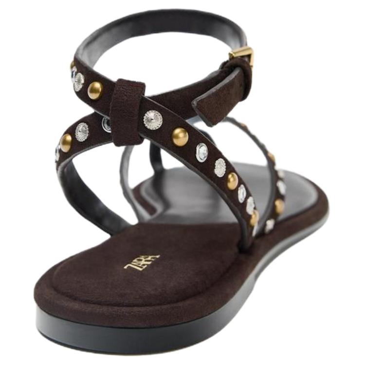 Zara Fashionable Comfortable Beaded Strap Sandals Women Sandals Brown 1614610700