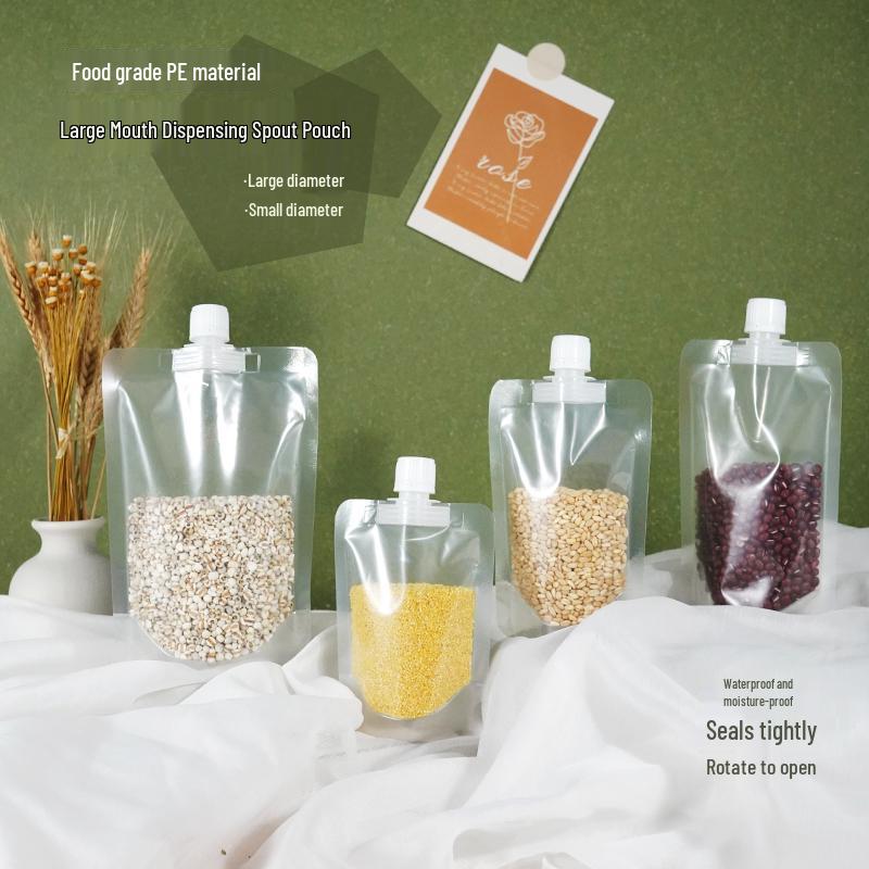 Large Transparent Spout Pouch for Cereal, Grain, Milk Tea, or Soy Milk Portioning and Sealing