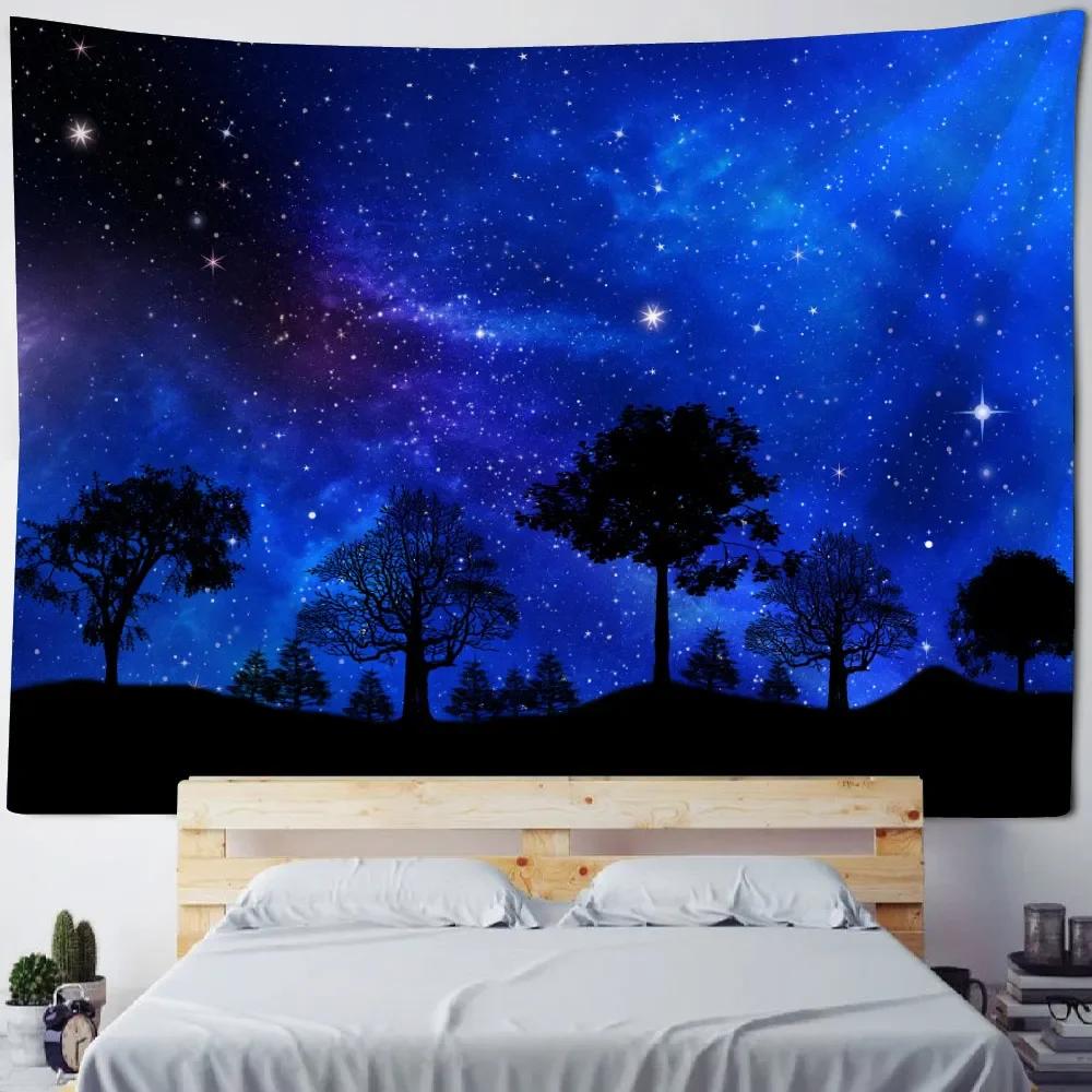 Starry Sky Universe Wall Hanging Tapestry Polyester Fabric Yoga Bed Sheet Beach Mat Living Room Bedroom Home Decoration