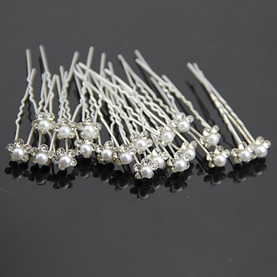 20Pcs Wedding Bridal U Hairpins Imitation Pearl Flower Rhinestone Hair Pins