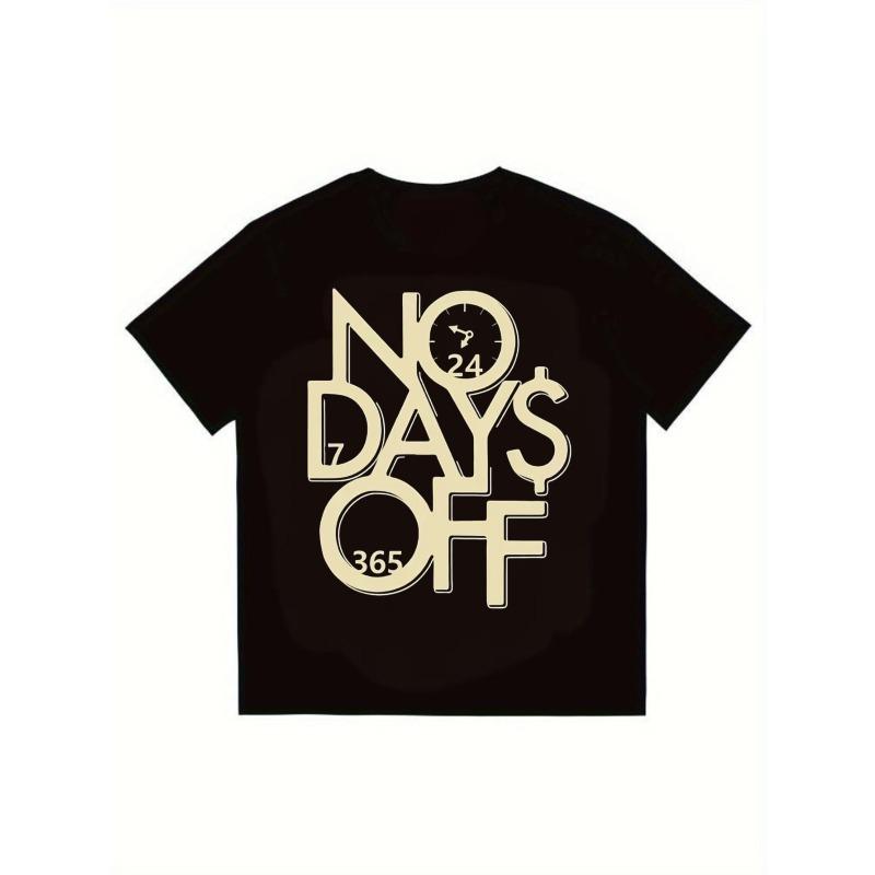 No Days Off T-Shirt Black 24 7 365 Clock Design Graphic Print Casual Streetwear Fashion Men's Tee Workout Gym Wear