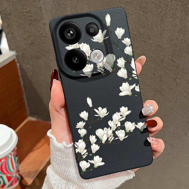 Simple Plant Floral Print TPU Matte Leather Texture Slim Phone Case For Xiaomi 13T Pro Poco X6 M6 Pro Redmi Note 14 Pro 13 12 11 Soft Shockproof Cover