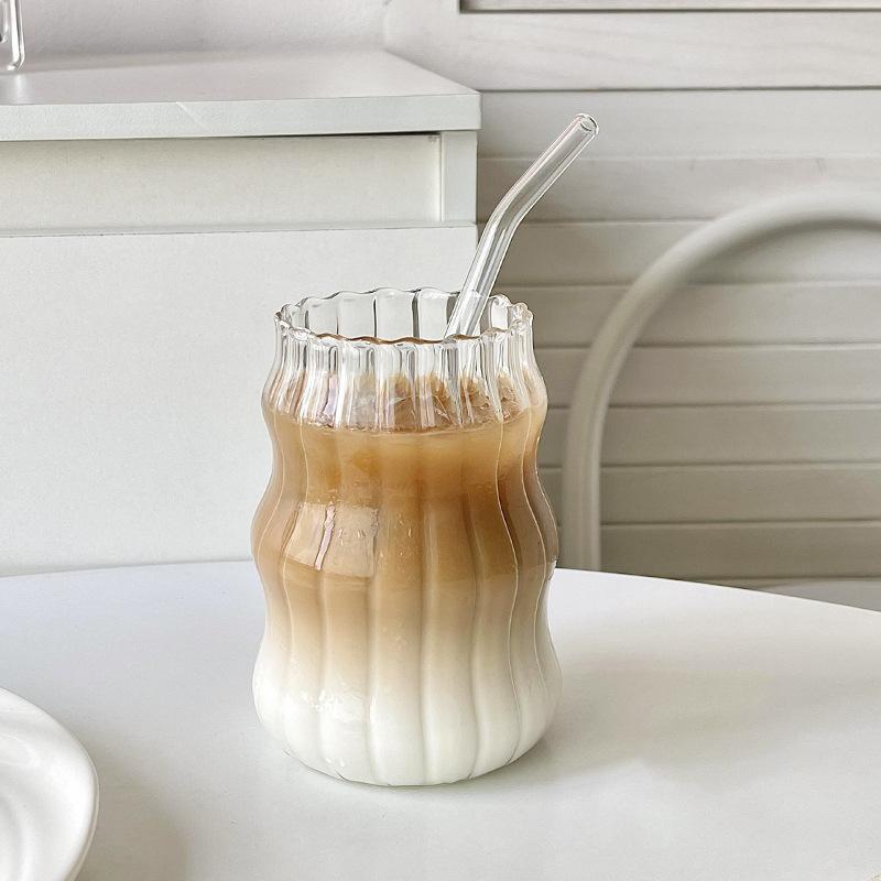 Vertical cloud glass thickened transparent with straw cup household breakfast milk juice cup