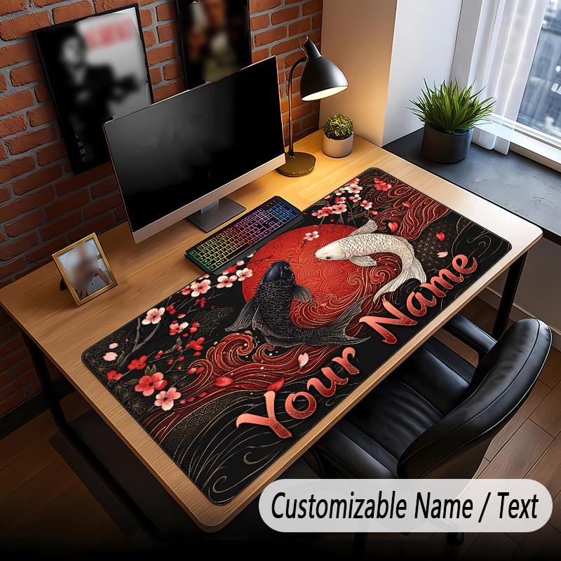 Koi Fish Theme Custom Mouse Pad Personalized With Name Text Customized Desk Mat For Office Home Decor
