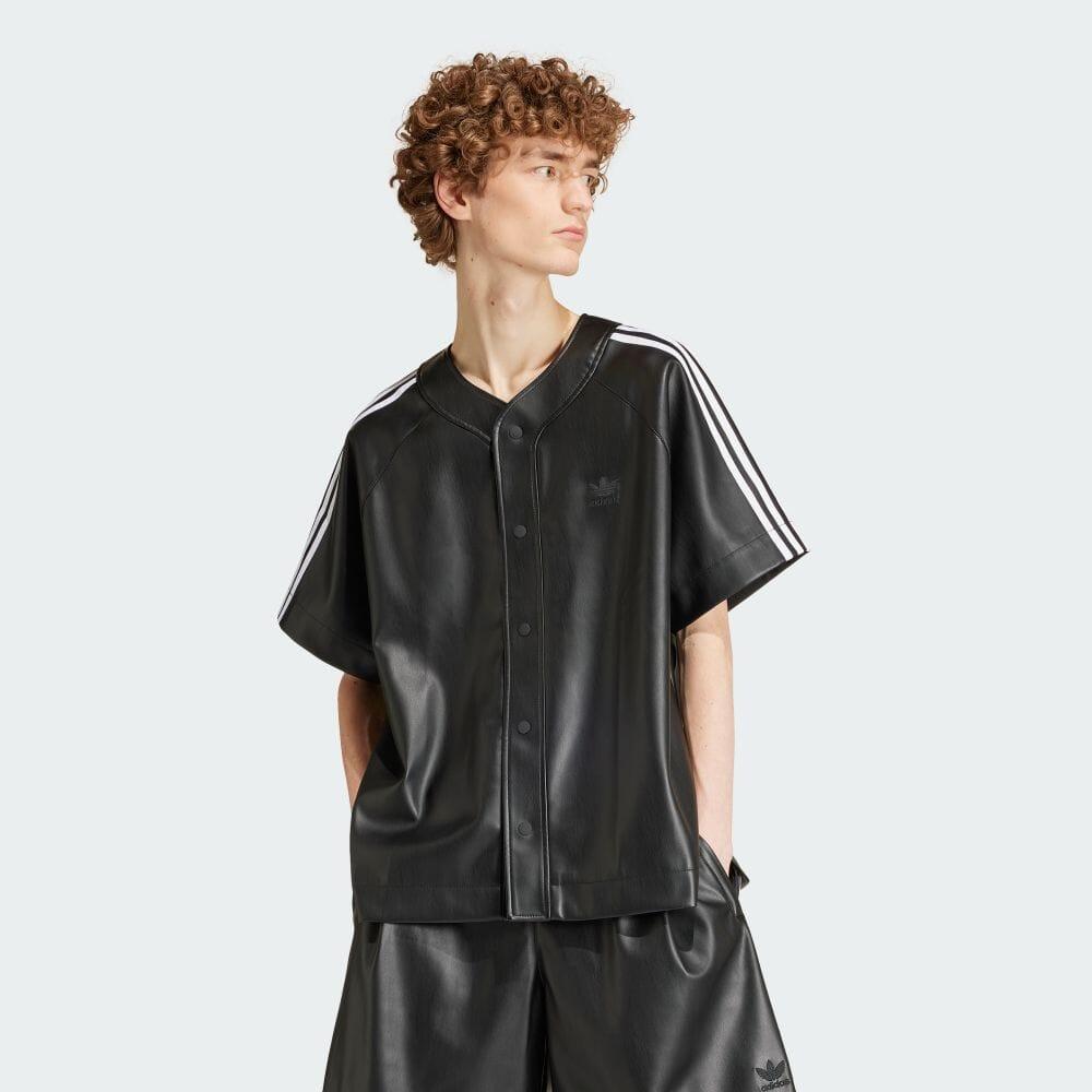 Adidas Originals Casual Crew Neck Button-Down Short Sleeve Shirt Men Tops Black IZ4048