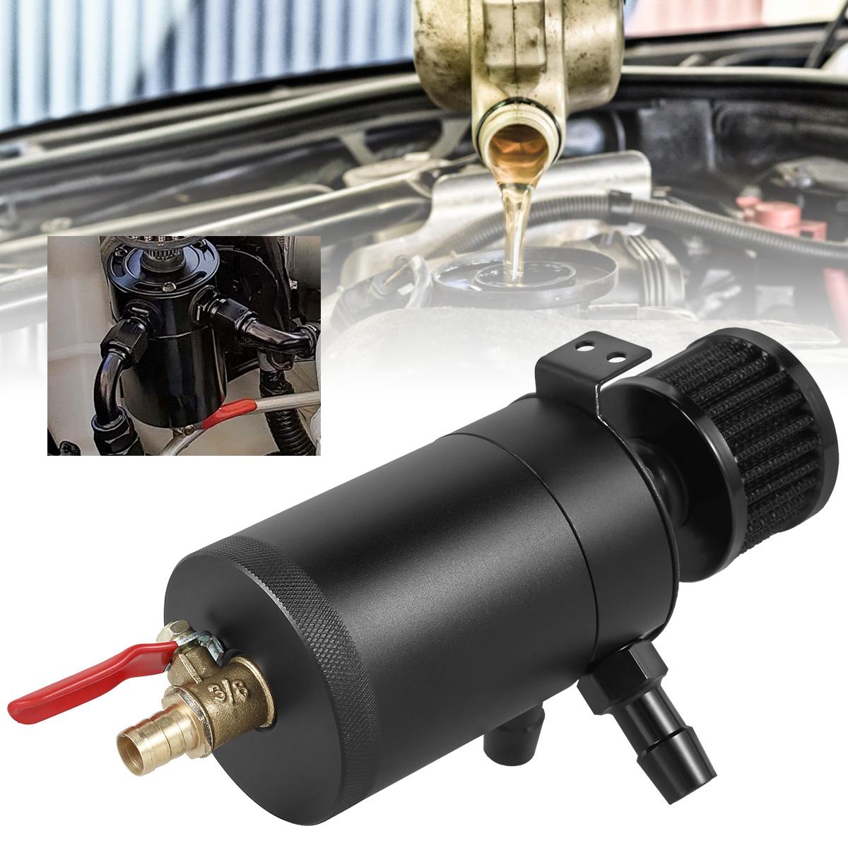 Oil Separator Catch Can Tank Kit with 2 Ports 150ml Aluminum Oil Reservoir Tank Drain Valve Filter 3/8inch NPT Fuel Line nero