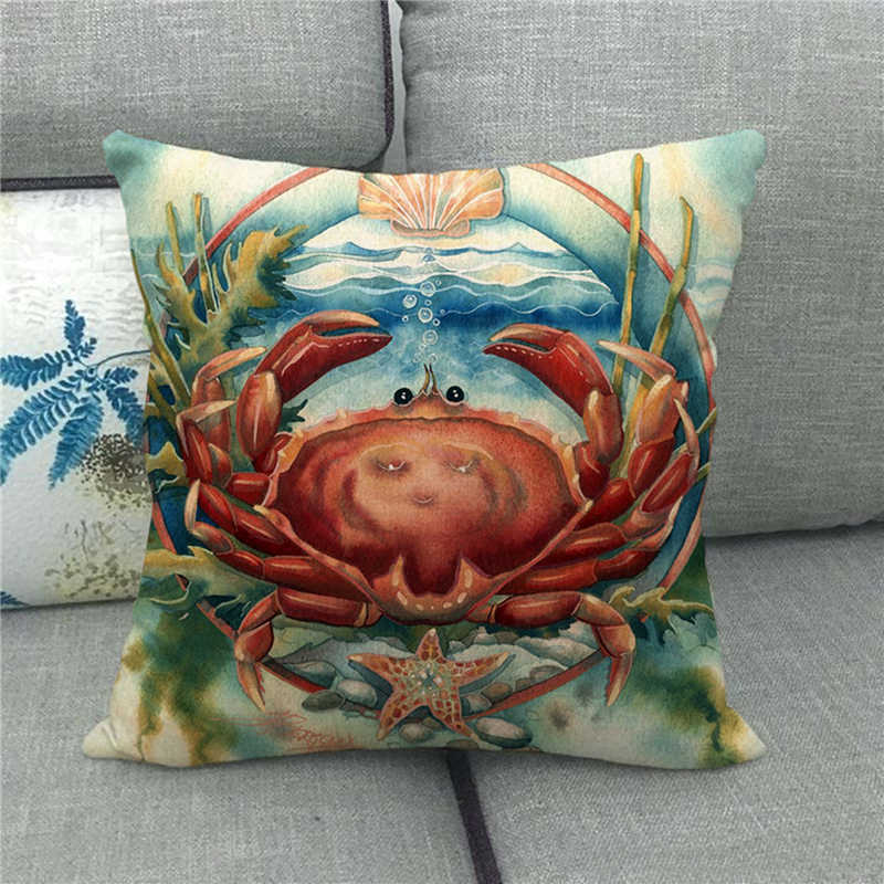 Beautiful watercolor crab marine animal Digital printing short plush pillow covers for car sofa office cushion cover home goods