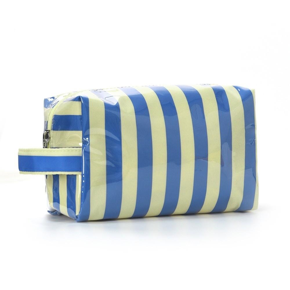 Waterproof Striped Toiletry Bag Large Capacity Pink Travel Cosmetic Storage Bag Simple Portable PVC Makeup Organizer Beach