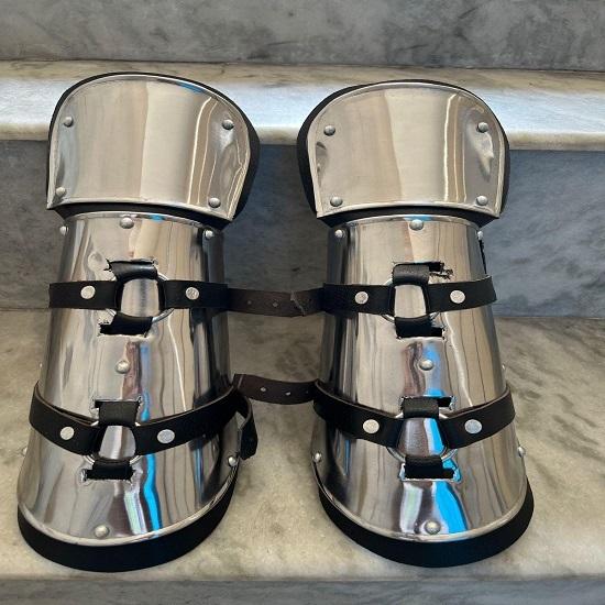 Handmade Steel Greaves Medieval Leg Armor with Leather Straps