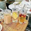 INS-Style Transparent Glass Tumbler with Handle - Stylish Summer Juice Cup with Vertical Stripes