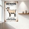 Vintage Beware Goat Sign Rustic Metal Sign with Cartoon Goat Illustration 'GOT GOAT SHIT EVERYWHERE' Distressed Aged Metal Warni