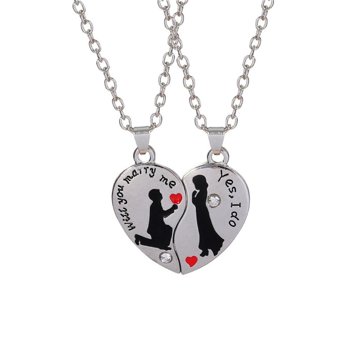 

2Pcs Heart-Shaped Cartoon Personalized Necklace Fashion Splicing Pendant Party Birthday Valentine s Day Proposal Gift Souvenir