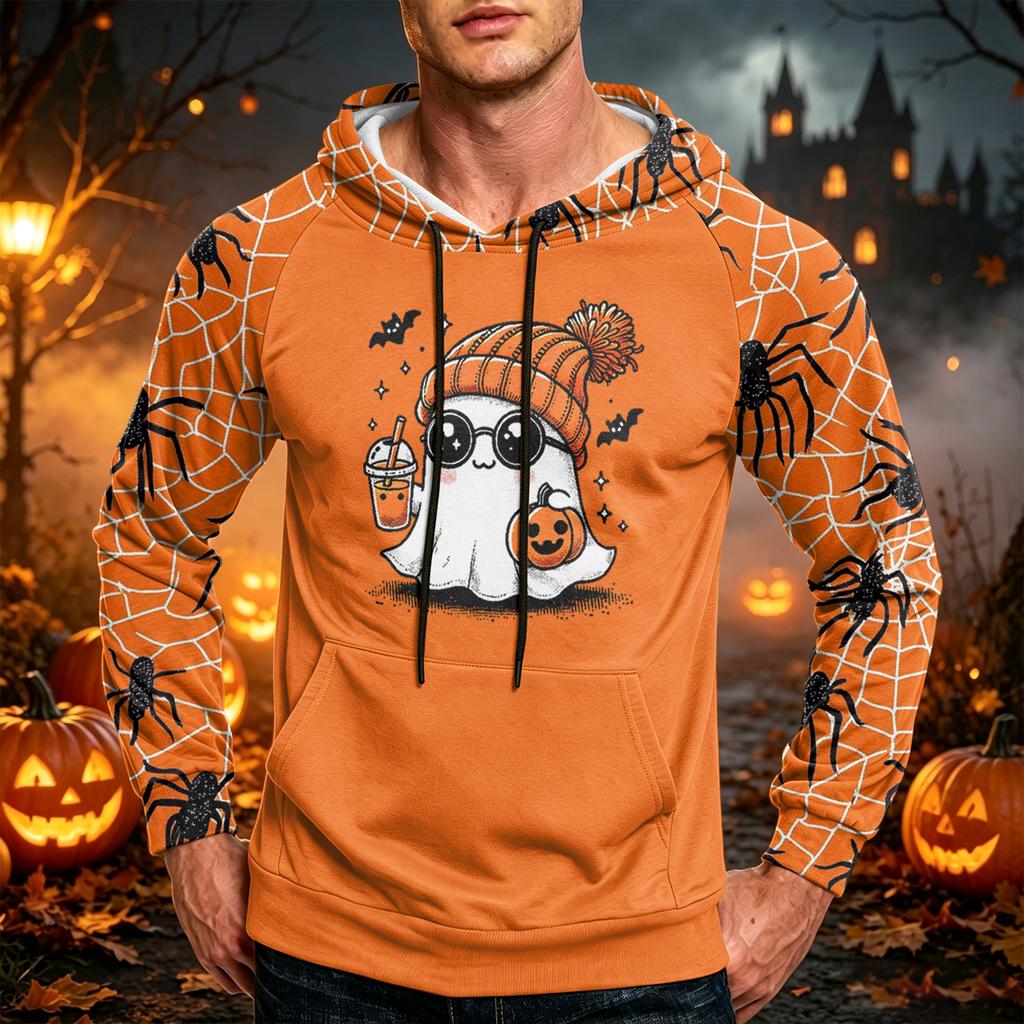 Men's Casual Printed Loose Fit Hoodie with Pocket and Drawstring for Everyday Wear