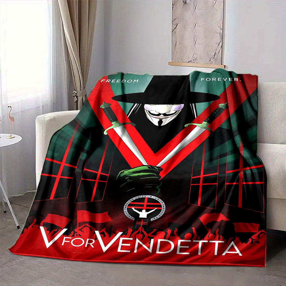 1pc V for Vendetta Flannel Throw Blanket - HD Printed Lightweight Soft Warm All-Season Blanket for Sofa, Bed, Travel, Camping 086