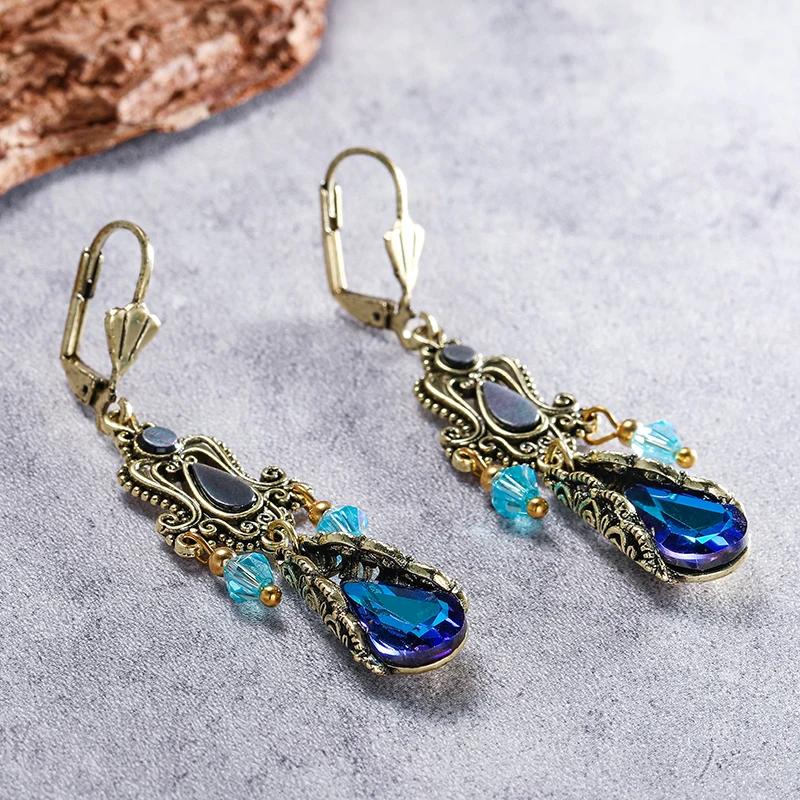 Vintage Luxury Wedding Earrings Blue Water Drop Crystal Tassel Earrings For Women Elegant Bride Engagement Jewelry Gifts