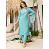 Women's Viscose Embroidered Straight Kurta with Pant And Dupatta Sets