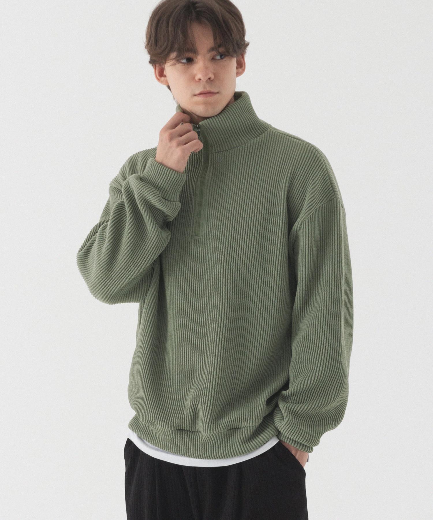 Pianer Comfortable Oversized Half-Zip Collared Knit (Khaki) Khaki/M