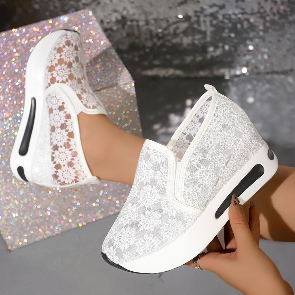 Sneakers da Donna Moda Sneakers con Piattaforma Ricamate Donna Scarpe Sportive in Rete Traspirante Donna Suola Spessa Slip-On Scarpe Casual