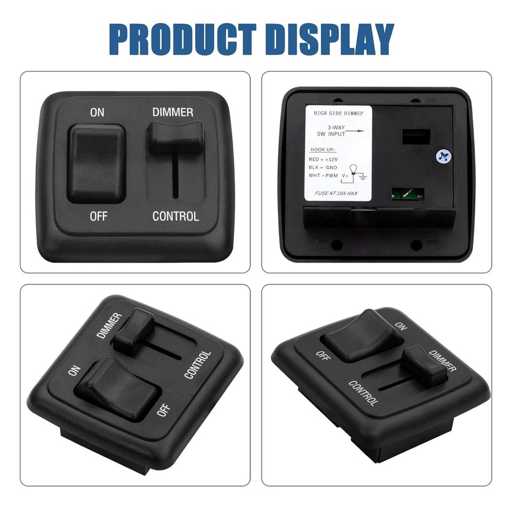 LED stmívač pro obytný vůz 12 Volt, 12V LED stmívač pro světla v obytném voze, Přepínací stmívač DC stmívač pro horní světla pro stmívatelné LED halogenové žárovky,