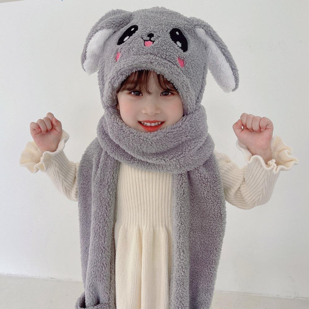 

Мягкий флисовый набор шапка, шарф, перчатки, мультяшные шапки для шеи, повседневная шапка с кроличьими ушками, шарф, зима хаки