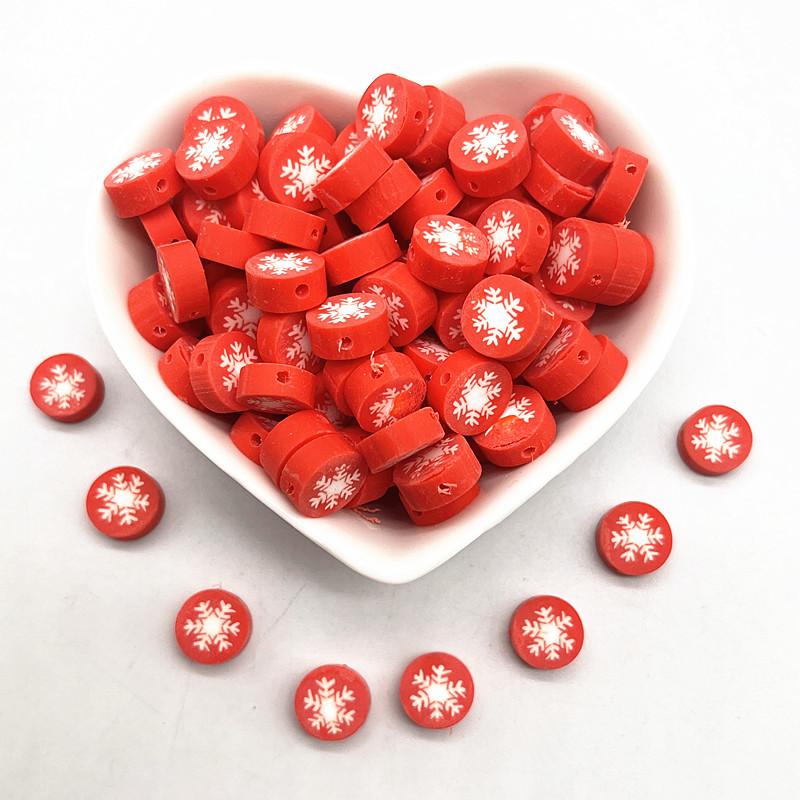 30pcs 10mm Christmas Pattern Beads Polymer Clay Spacer Loose Beads for Jewelry Making DIY Bracelet Accessories