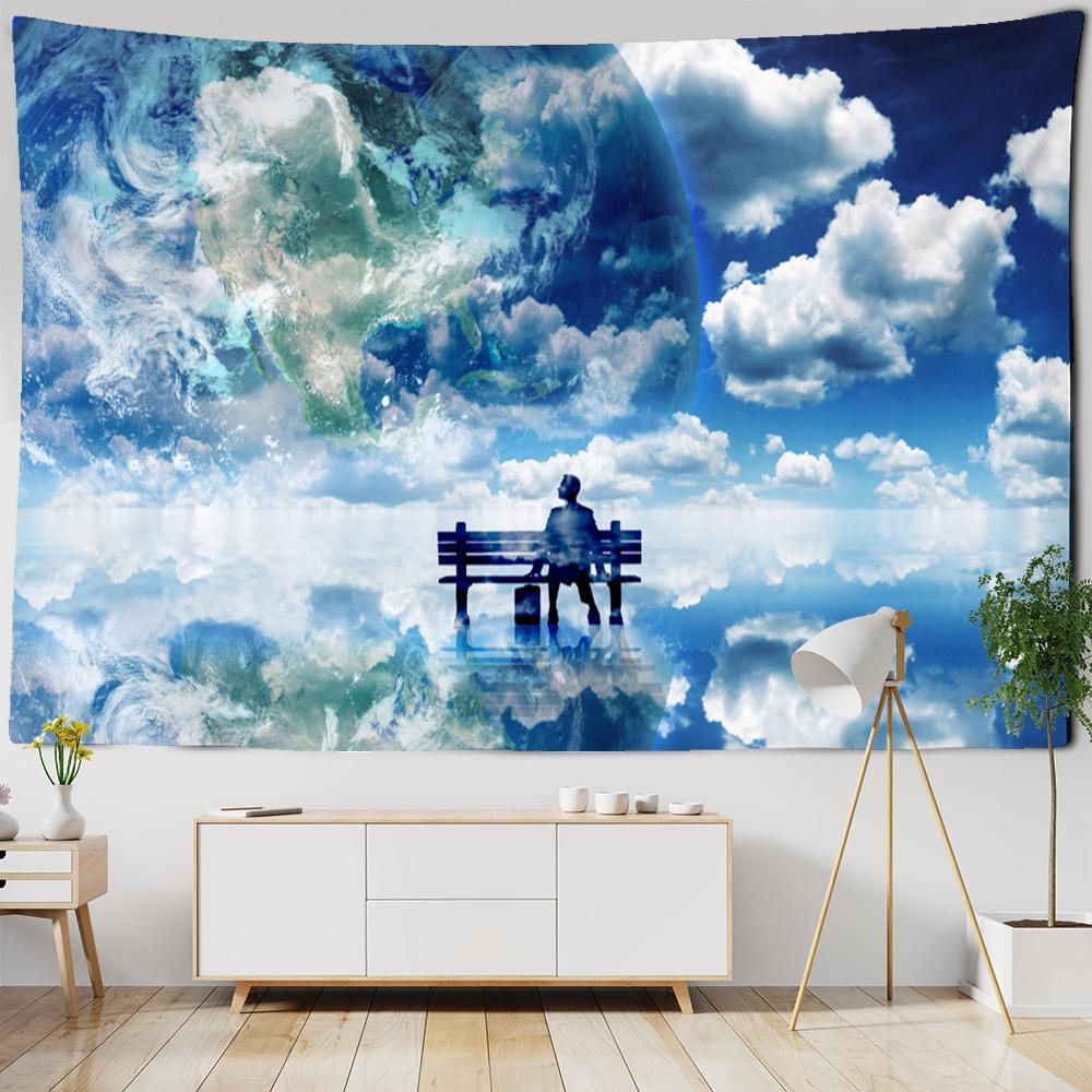 Oameni și pământ tapiserie agățat de perete artă proaspătă simplă, singuratic, boemă, decor de fundal pentru sufragerie, pânză din poliester