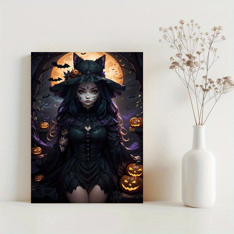 

Рамка - Хэллоуин Ведьма Летучая мышь Тыква Холст с принтом - Отличное украшение для вечеринки на Хэллоуин, подарок на Новый год, Пасху 20*30cm(with frame)