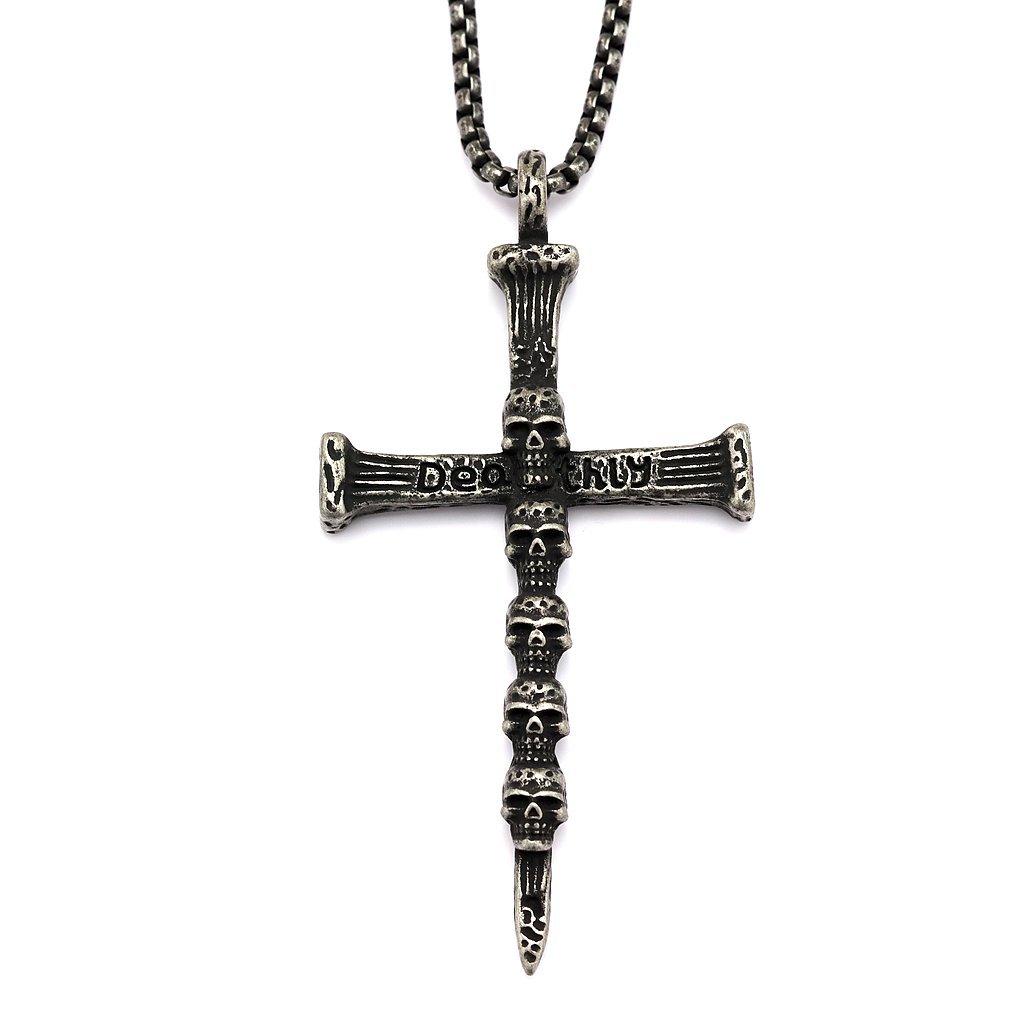 Vintage Punk Skull Cross Stainless Steel Necklace for Men Gothic Jewelry