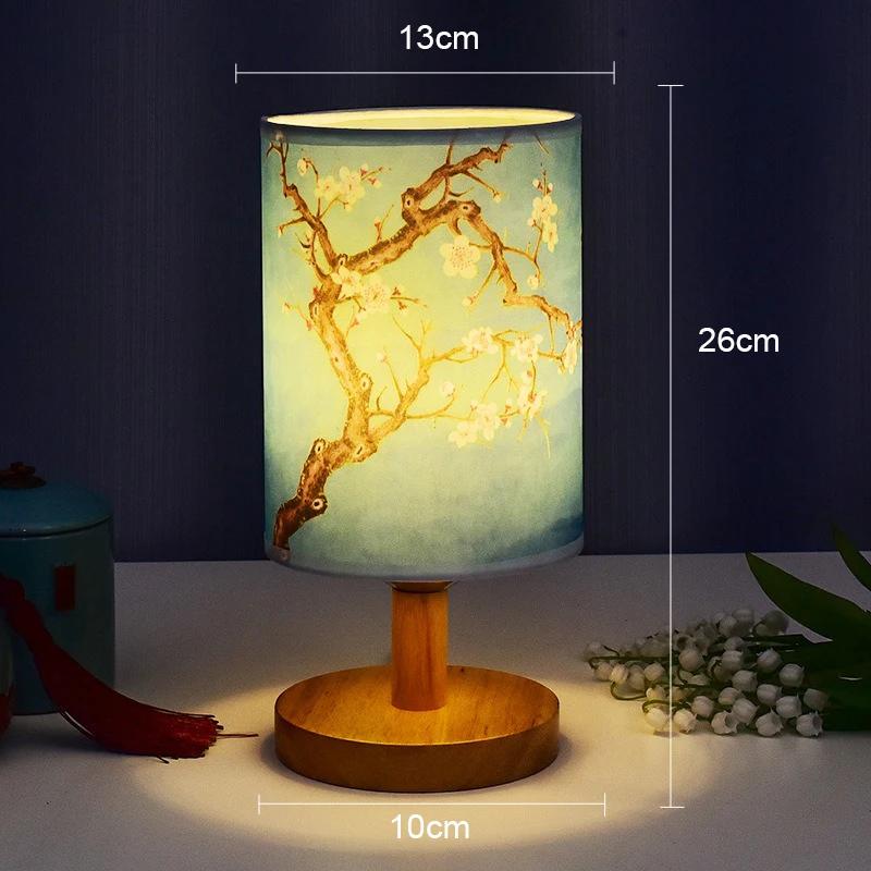 LED Table Lamps Decoration Plum Blossom Desk Dimmable EU Plug Night Light Chinese Style Fabric Simple  Bedroom Bedside Lights