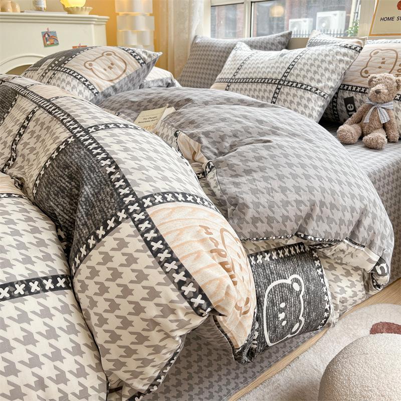 Fire-delt rent bomulls fire-delt sett, ren bomull, friskt og fortykket dynetrekk