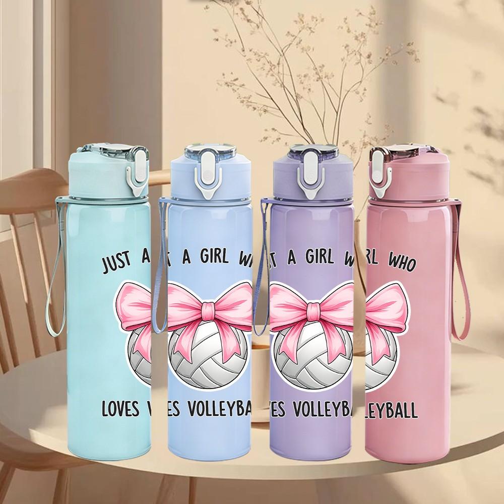 1PC Girl Volleyball Sport Bow Quote Print 750ml Color Plastic Sports Water Bottle Leakproof Flip Straw Lid Suitable for Sports Office Home Use