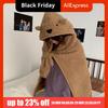 Winter Kawaii Bear Hooded Blanket Fleece Material Soft Blanket Shawl Throw Blanket Keep Warm Hooded Cloak Office Use