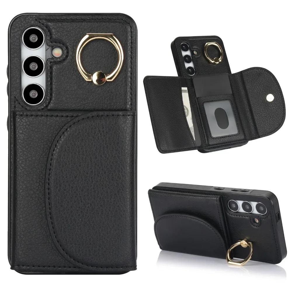 Ringständer Kartenhalter Handyhülle für Samsung Galaxy S21 S23 FE S22 S24 S25 Ultra S26 Plus A36 A15 A55 A35 A16 A56 Lederhülle