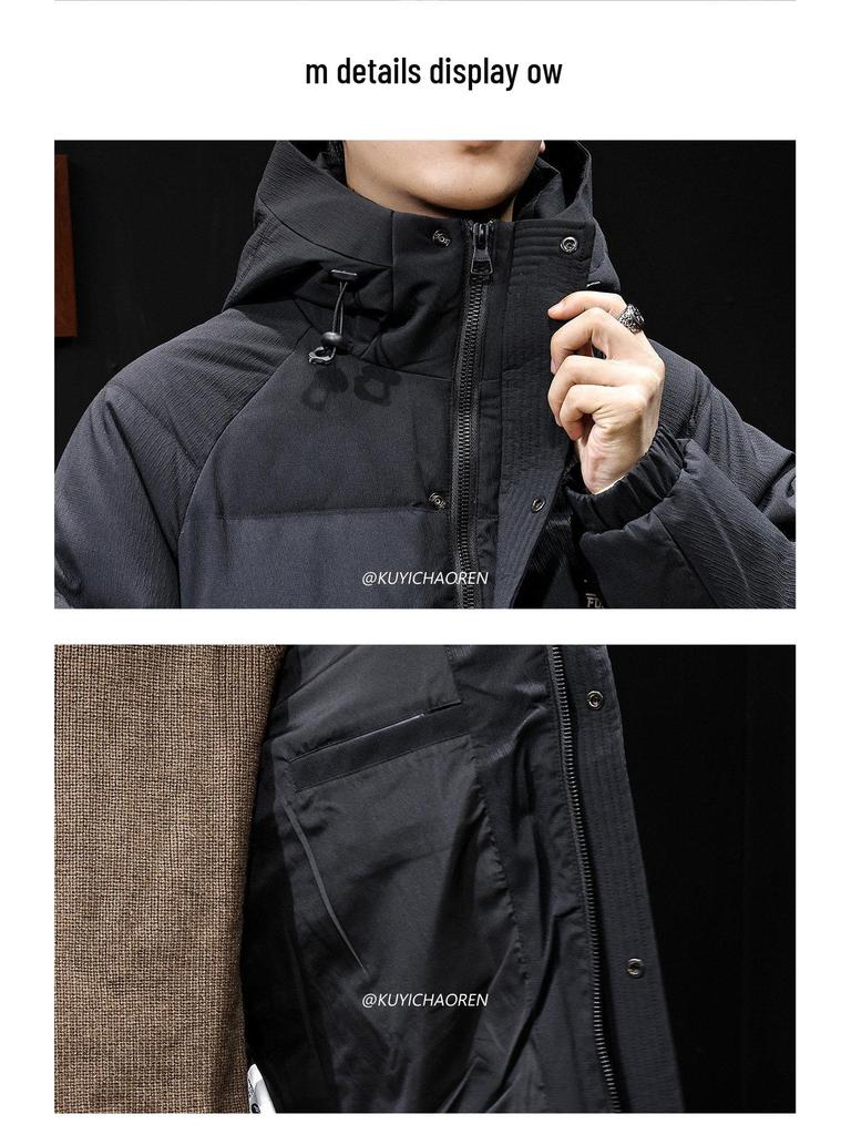 Men's 2025 Thick Warm Hooded Down Jacket - Windproof, Trendy Autumn/Winter Outerwear, Plus Size Available.