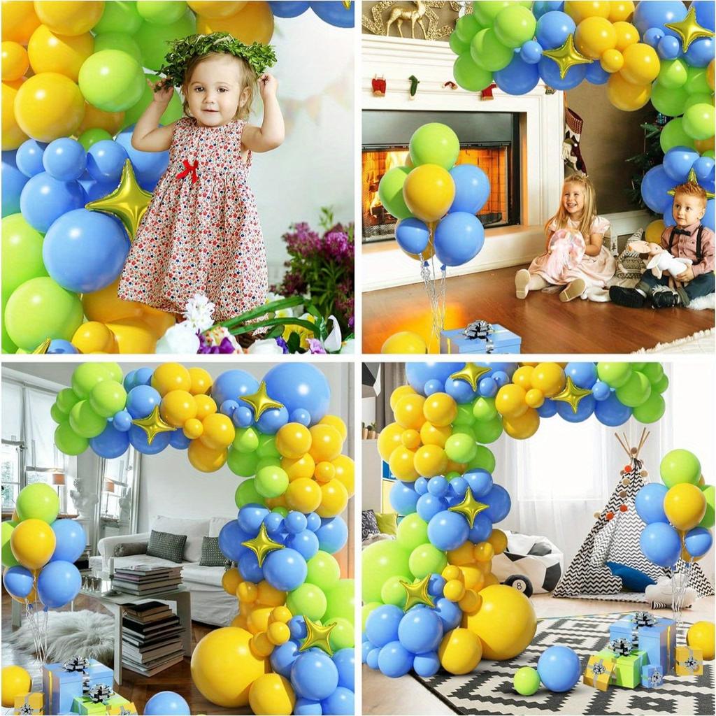 101pcs Turquoise Lemon Yellow Balloon Garland Set Gold Square Star Balloon Suitable for Summer Party Birthday Party Decoration