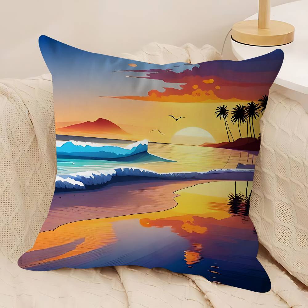 Art Beach Maple Design Cushion Cover Happy Autumn Harvest Decor Holiday Decorati Pillow Cover