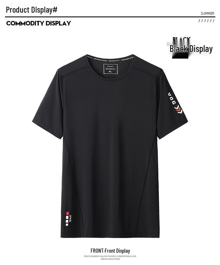 New Ice Silk Men's Round Neck Loose Short Sleeve T-shirt, Summer, Solid Color, Sizes L-9XL.