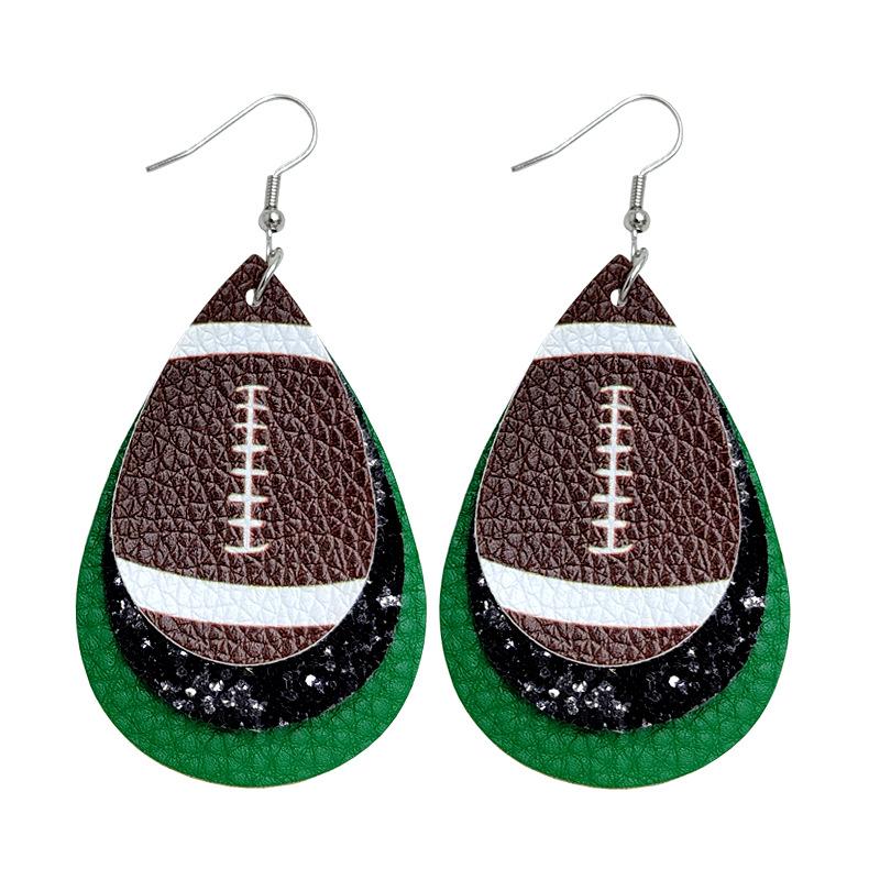 Rugby Drop Leather Earrings Multi-Layer Christmas Earrings