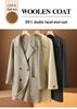 Women's Petite Double-Breasted Mid-Length Lapel Wool Coat - Versatile for Autumn/Winter