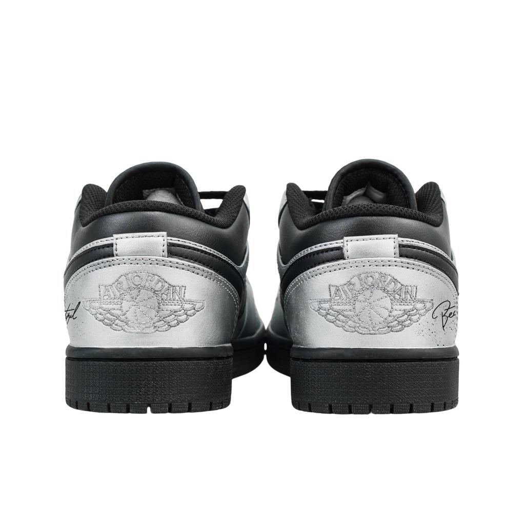 Jordan Air Jordan 1 Low 'Triple Black Warrior, Silver Armor Style Cow Leather, Leather Abrasion Resistant Low Top 553558-093(Team695-)